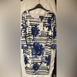 Frank Lyman Design Blue and White Floral Long Sleeve Dress